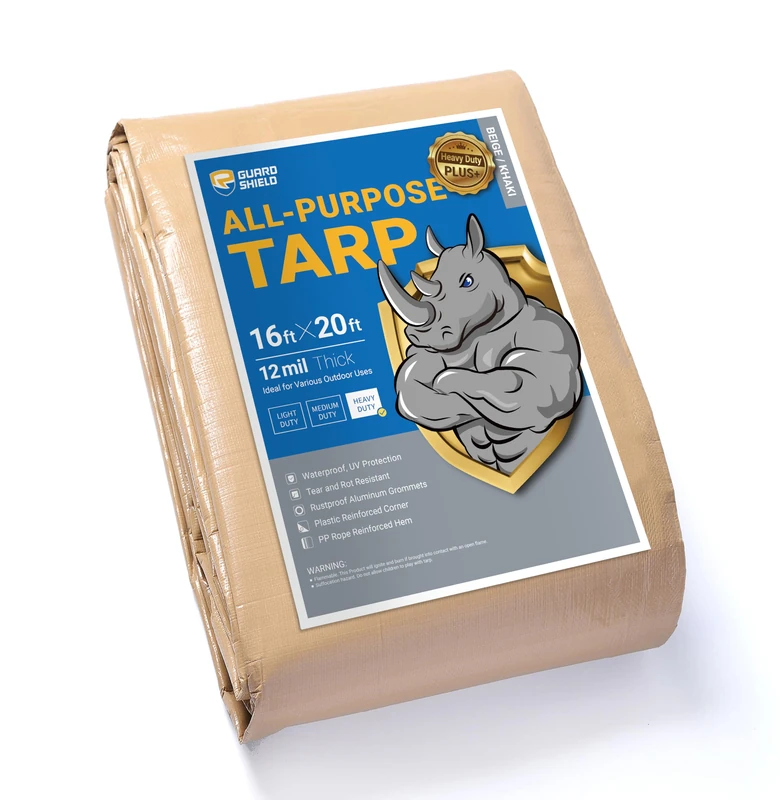 GUARD SHIELD Tarps Heavy Duty Waterproof Beige Plus+ 16x20 FT Large 12 mil