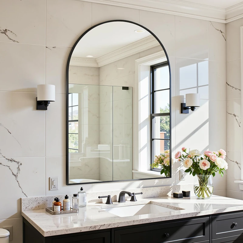 Antok Arch Bathroom Mirror, 20"x30" Wall Mounted Mirrors for Bathroom, Black Vanity Mirror with Metal Frame for Bedroom, Entryway, Living Room, Black
