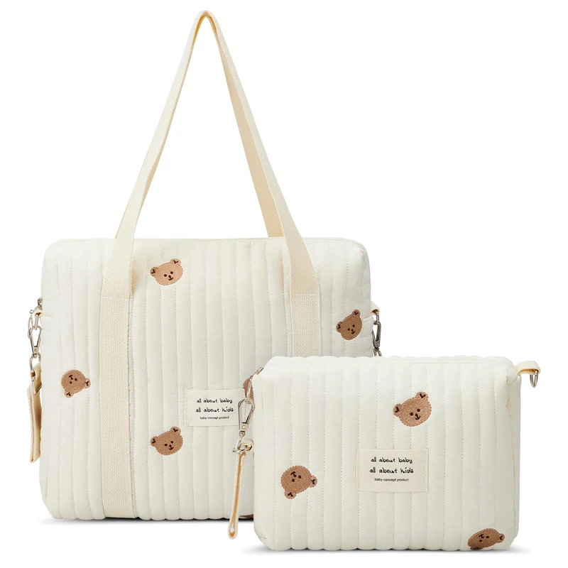 Paterr 2 Pcs Diaper Bag Tote for Baby Small Multifunction Maternity Bag Quilted Cotton Cute Stroller Storage Bag Travel, As Shown in the Picture, as shown - Image 1