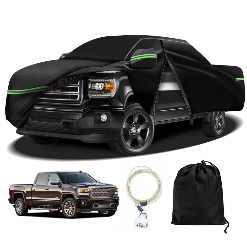 All Weather Protection Car Cover, Compatible with 2019-2023 GMC Sierra 1500 Crew Cab, 210T 6-Layer Professional Outdoor Full Car Cover with Combination Lock and Large Storage Bag