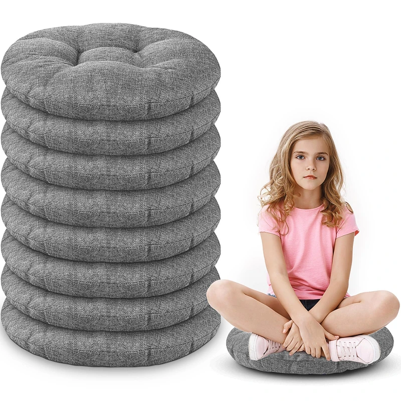 15 Inch Round Floor Cushions for Kids and Toddlers, Flexible Seating for Classroom Furniture 3.5 Inch Thick Floor Pillow for Home, Daycare, Preschool, Yoga and Meditation (Gray, 8)