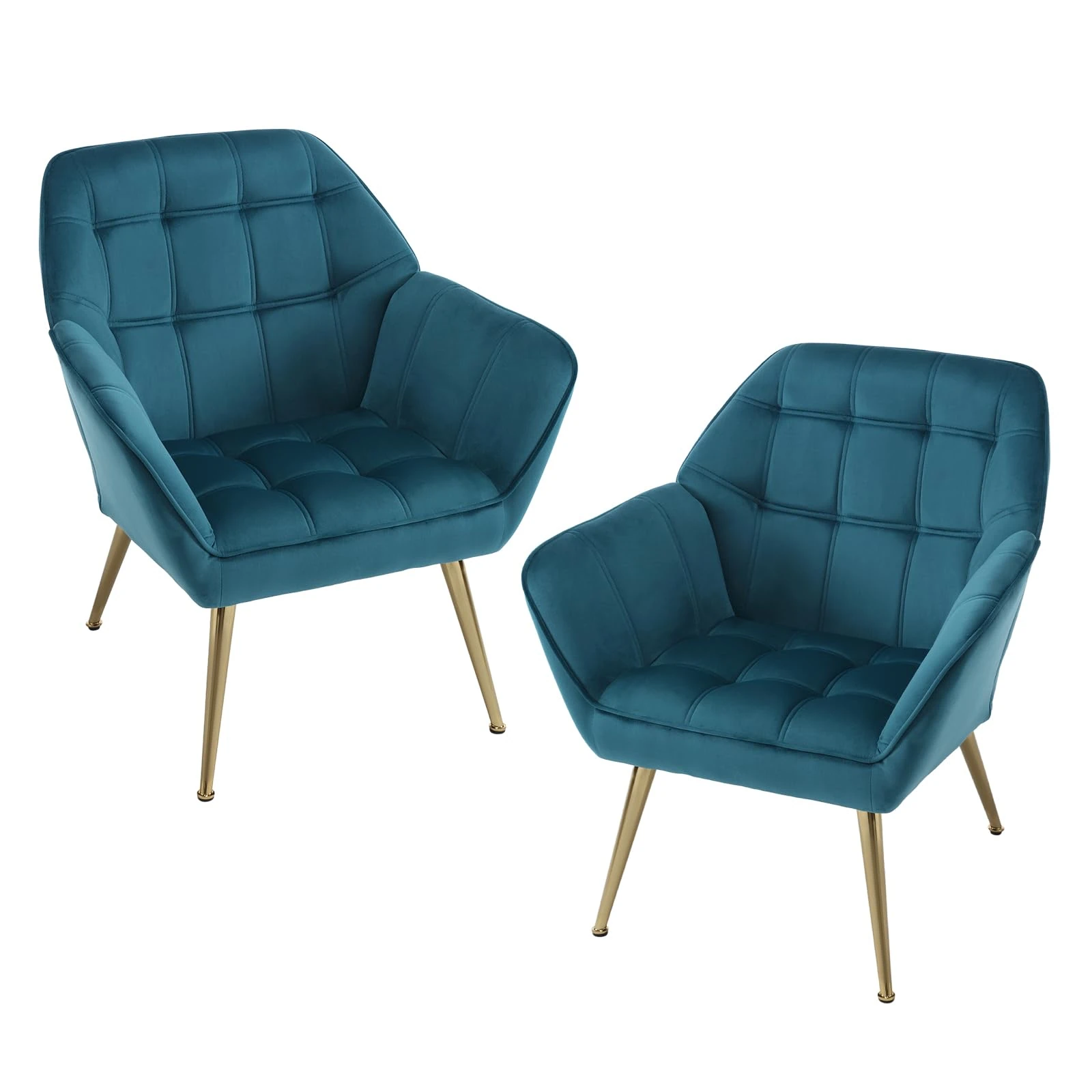 chairus Set of 2 Upholstered Tub Chairs Velvet Single Sofa Accent Chair for Living Room Modern Armchair Cocktail Chair with Metal Legs (Blue-2)