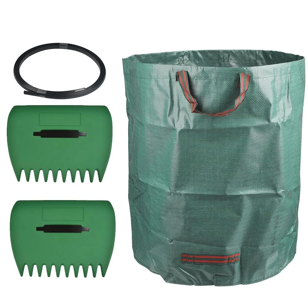OctBird 2 Pcs Leaf Picker & 300L Large Garden Waste Bags Set,Waterproof Rubbish Refuse Sacks with Handles 84×67cm,34×25cm Leaf Shovel Hand Rake Leaf Claw Collector,for Garden(With 1 Support Rope)