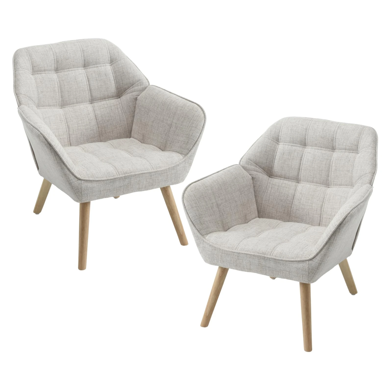 chairus Set of 2 Upholstered Tub Chairs Linen Single Sofa Accent Chair for Living Room Modern Armchair Cocktail Chair with Wooden Legs (Beige-2)