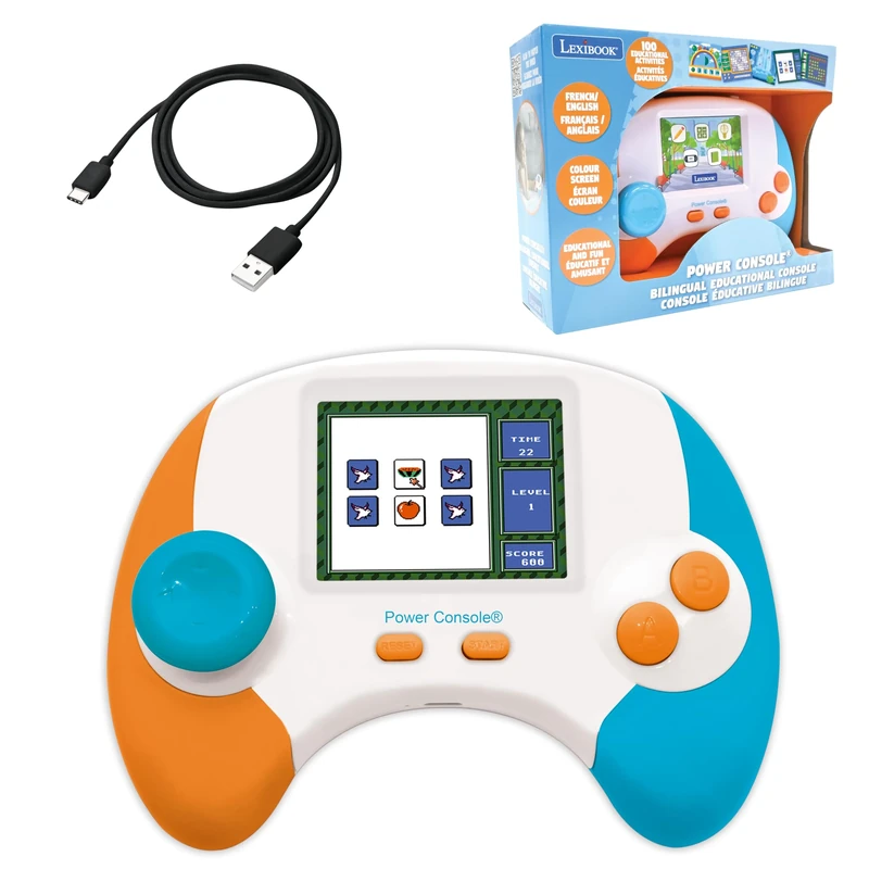 Lexibook, Power Console®, Bilingual educational bilingual game console with 100 activities, English/French, White/orange/blue, JCG100i1
