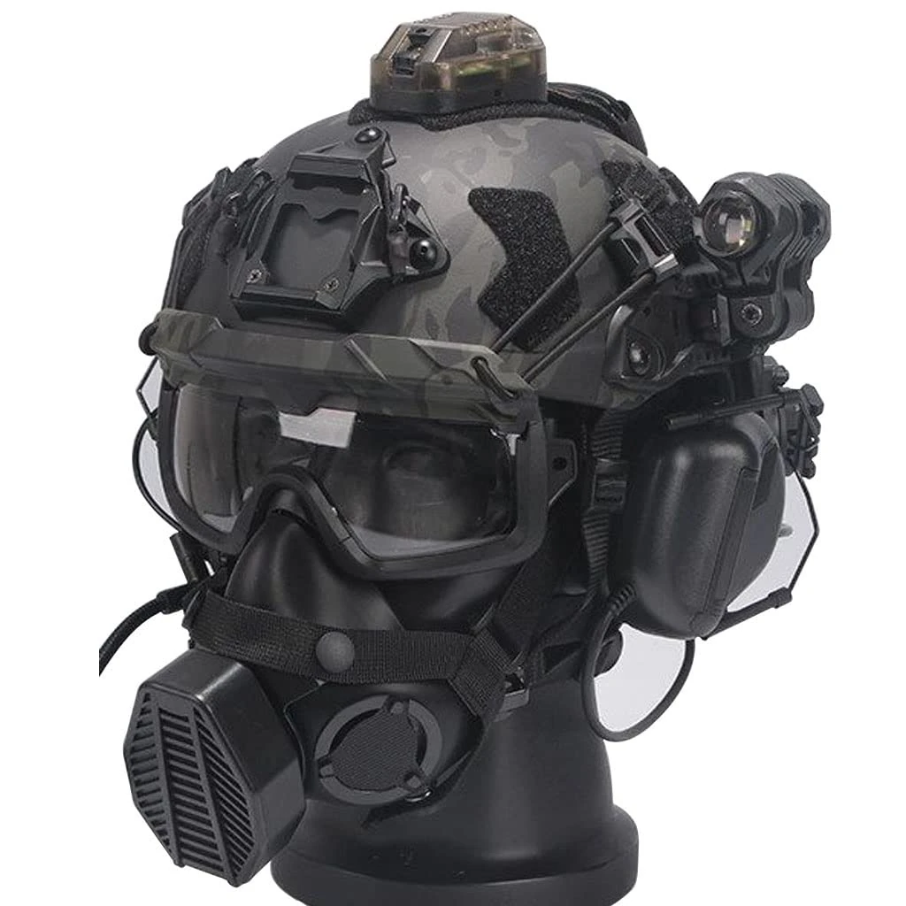 TS TAC-SKY 3D Split Safety Goggles for Multifunctional Tactical Protective Helmet, with Waterproof Signal Lights Headset Respirator Mask, for Paintball Airsoft (Color : BCP4, Size : M)