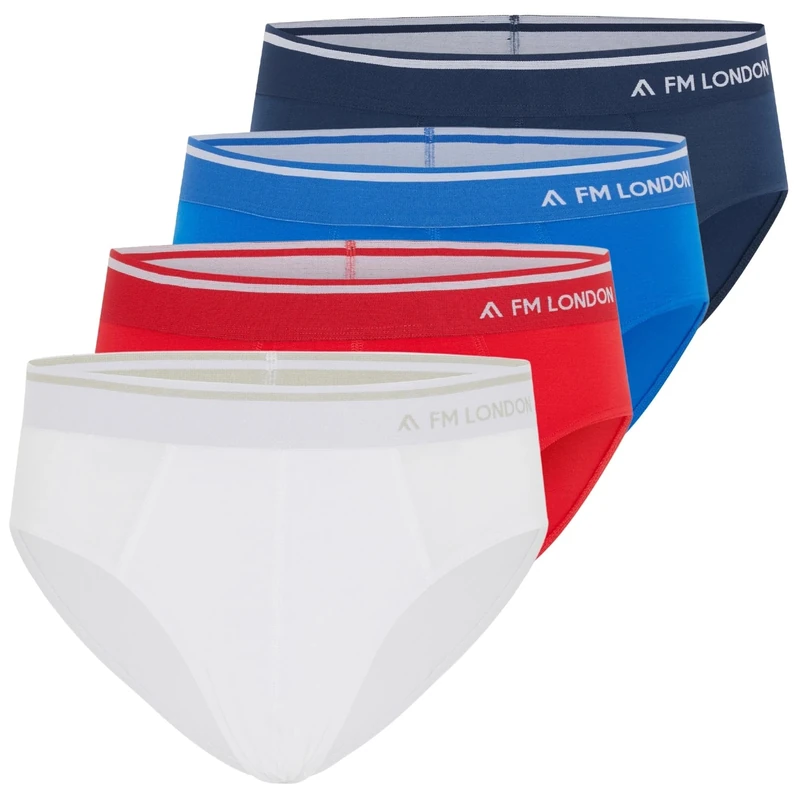 FM London Men's Bamboo Briefs 4-Pack - Blue Red White 5XL