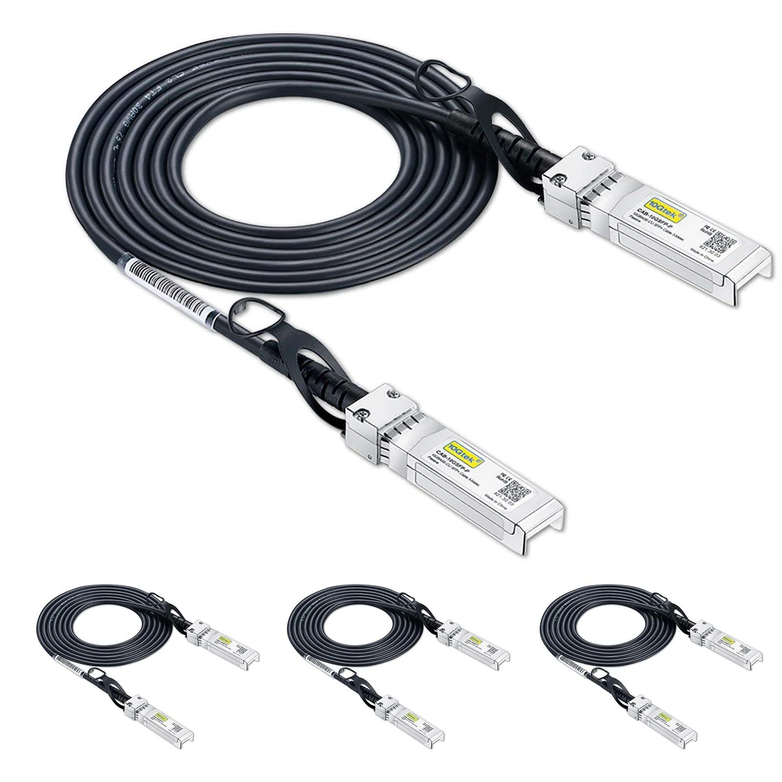 10Gtek [4 Pack 10Gbps SFP+ DAC Twinax Cable 1.5m(4.9ft), Direct Attach Copper Passive Cable for Cisco SFP-H10GB-CU1.5M, Ubiquiti UniFi, TP-Link, Netgear, D-Link, Zyxel, Mikrotik and More