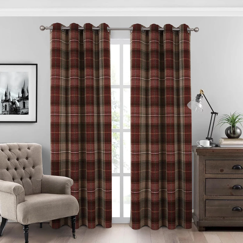 always4u Modern Wool Look Window Treatments Curtains Christmas Plaid Window Treatments for Living Room Bedroom 2 Panels 54 x 95 Inch Green Red