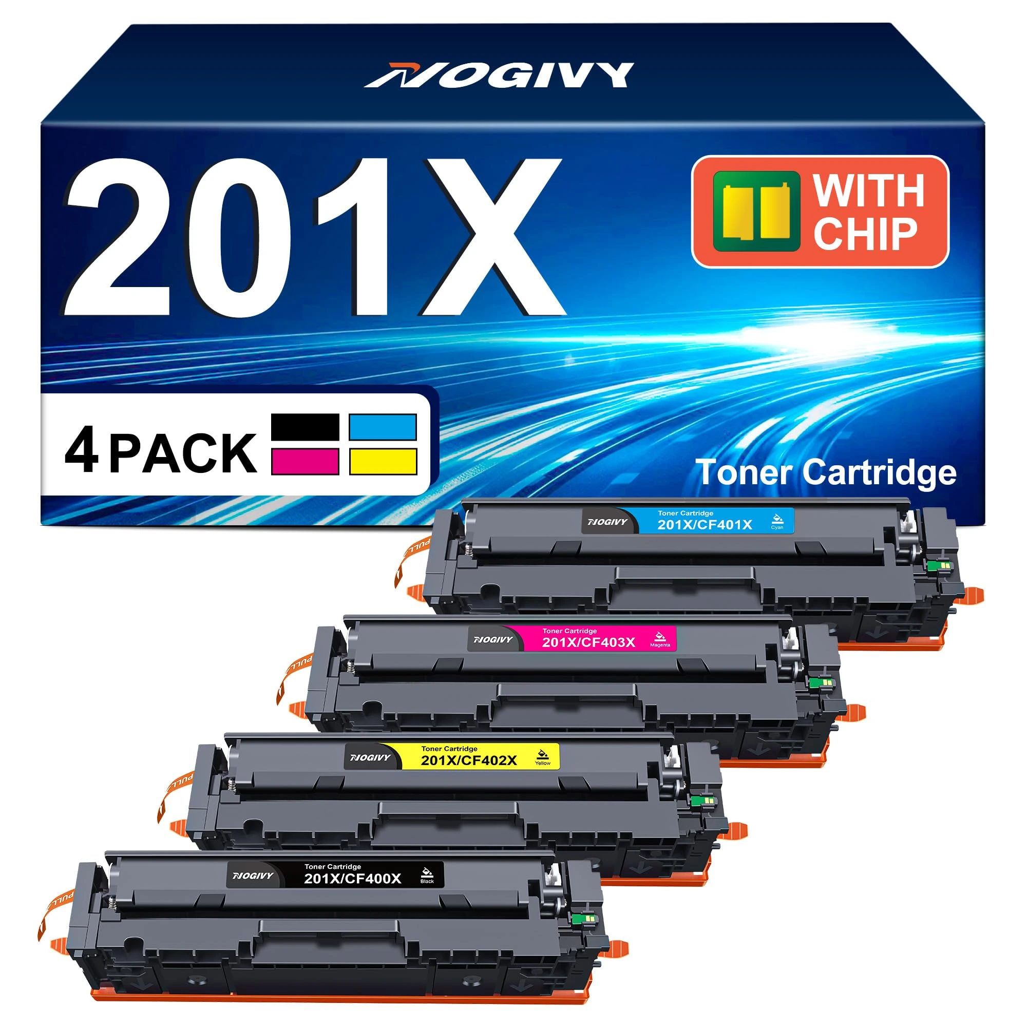 NOGIVY 201X CF400X Toner Cartridges Replacement for HP 201X CF400X 201A CF400A Compatible with Color Laserjet Pro MFP M277dw M252dw M277n M252n M274n M277c6 (1 Black 1 Cyan 1 Yellow 1 Magenta, 4-Pack)