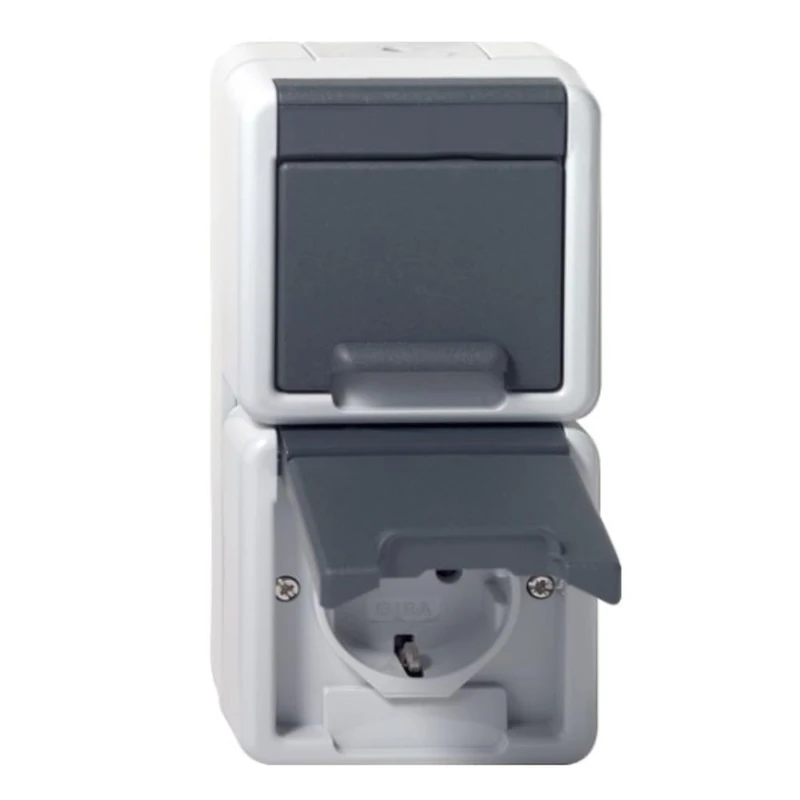 GIRA Schuko 478030 Double Socket 16 A 250 V Vertical with Hinged Lid WG AP Grey