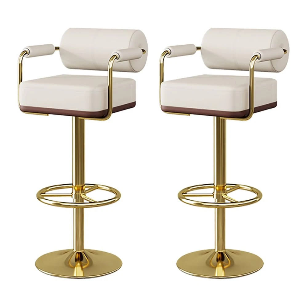 schenke Set of 2 Bar Stools with Back and Footrest,Faux Leather Bar Chair Adjustable Swivel,Counter Height Barstools for Kitchen Island Dining(Gold feet, Beige)