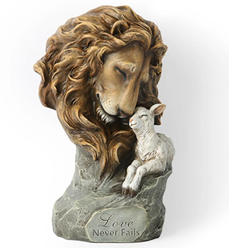 BC Home Décor Lion with Lamb Figure, Love Never Fails, Hand Painted Devout Gift, 11.8" H, Classical Renaissance Sculpture Masterpiece by Buildclassic