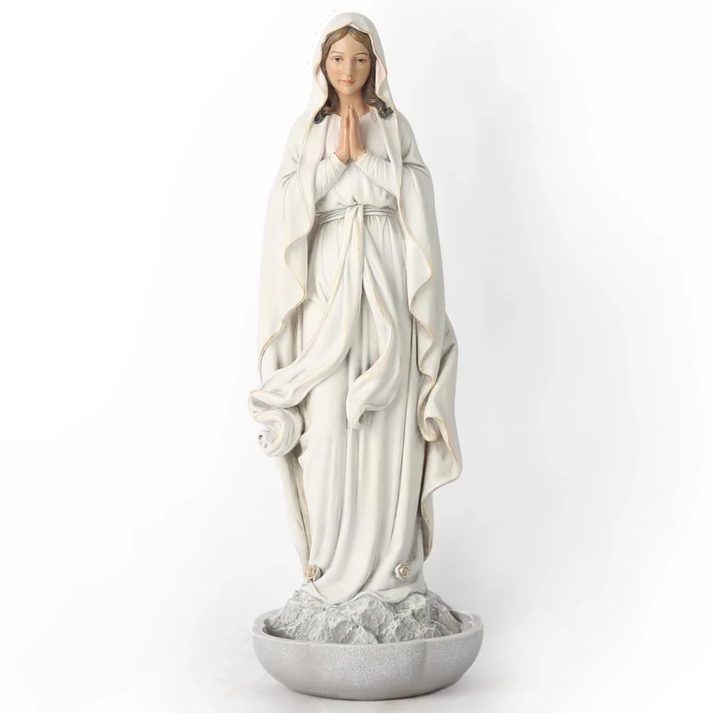 BC Catholic Our Lady of Lourdes Statue, Blessed Virgin Mary Mother Figure, Tabletop Keepsake Rosary Holder, Holy Water Font, Religious Gift for Mom, 10.2" H, Sculpture Handmade by Buildclassic