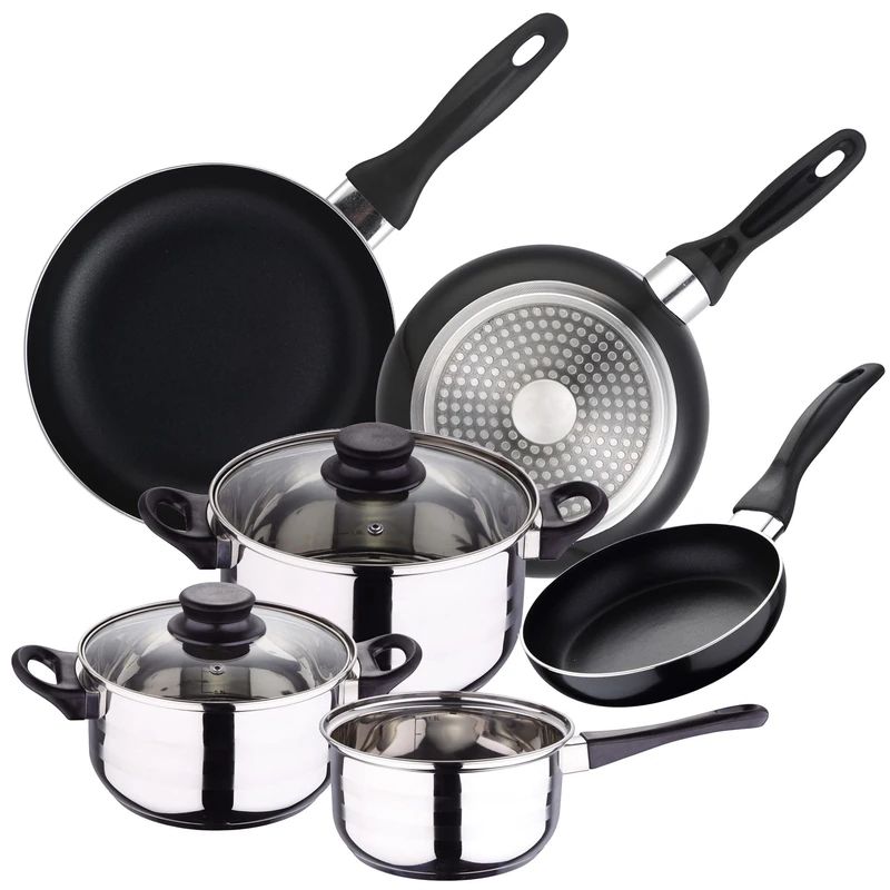 WELL HOME MOBILIARIO & DECORACIÓN 5pc Stainless Steel Cookware Set + Set 3 Pans Ø16Ø20Ø24 Aluminium Pressed