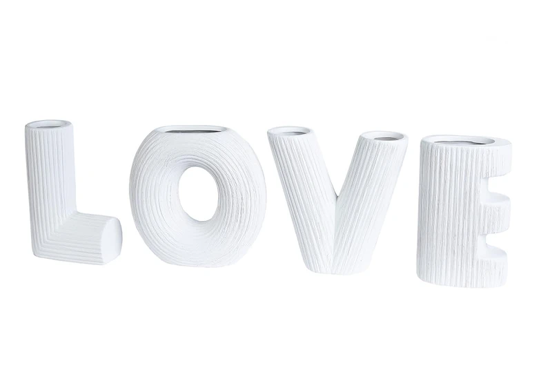 GILDE Decorative Vase Set Love – 4-Piece Ceramic Vase Set – Love Lettering – Gifts for Women Christmas Wedding Birthday – Colour: Cream – Height 15 cm