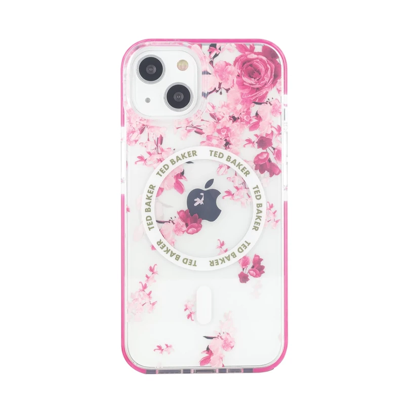 Ted Baker Scattered Flowers Antishock Case Compatible with iPhone 15 Compatible with Magsafe - Clear Pink