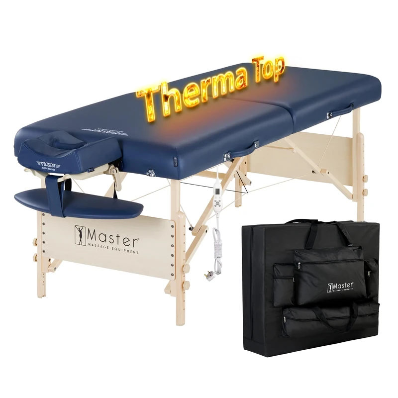Master Massage Coronado Therma Top Portable Massage Table Heated with Warming Top and 7.6cm Foam Cushioning- Tattoo Bed, Lash Table- Royal Blue (76 x 214cm)