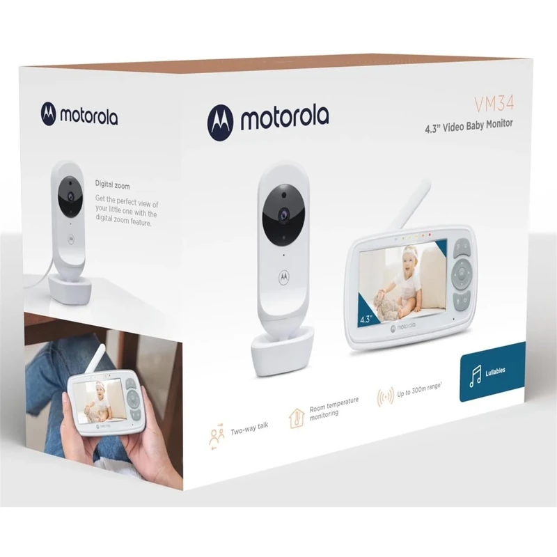 Motorola VM34 Video Baby Monitor, 4.3-Inch Display, Two-Way Talk, Night Vision, Room Temperature Monitoring, 300m Range