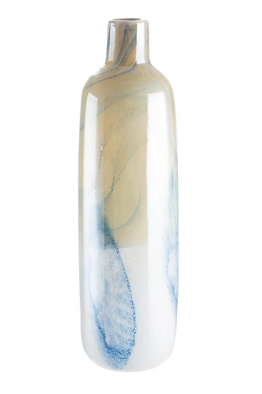 GILDE GLAS art Decorative Vase - Flower Vase Dyed Glass - Maritime Decoration - Gift for Women Birthday Christmas - Colour: Blue Beige - Height 46 cm