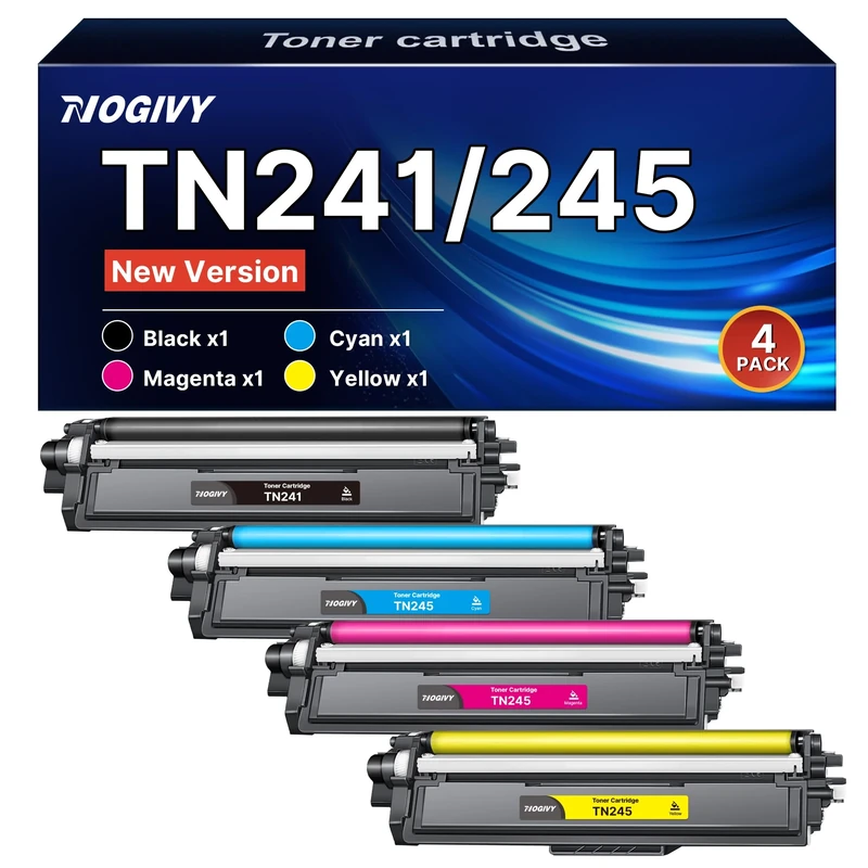NOGIVY TN241/245 Toner Compatible with Brother TN241 TN245 TN-241 Toner for Toner Brother DCP 9022CDW MFC-9332CDW MFC 9142CDN MFC 9332CDW HL-3152CDW HL-3142CDW (Black Cyan Yellow Magenta, Pack of 4)
