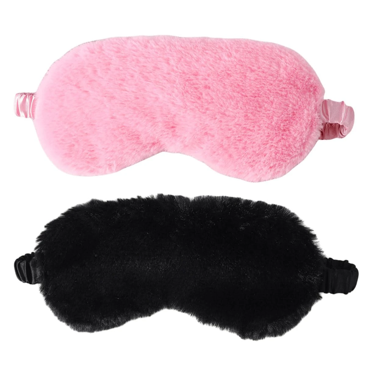 Eye Mask for Sleeping Silk Masks - 2 Pcs Plush Fluffy Eye Mask Soft Blindfold Eye Cover Comfortable Night Eyeshade Cover for Women Men Gifts Black Pink YZ0052