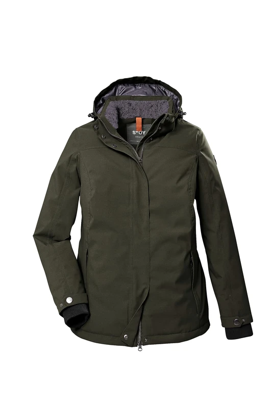 STOY Women's STW 9 Wmn Jckt Functional Jacket with Zip-Off Hood-Large Sizes, Dark Olive, 52 (EU)