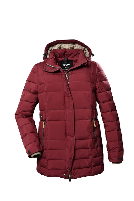 STOY Women's STW 6 Wmn Qltd Jckt Quilted Jacket with Zip-Off Hood-Large Sizes, Wine red, 48 (EU)