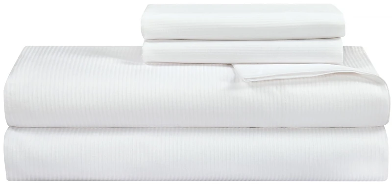 Royale Linens 300 Thread Count 100% Long Staple Combed Cotton Stripe Sheet Set - 4 Piece King Bed Sheets - 1 Fitted, 1 Flat & 2 Pillow Cases - Soft Cool & Crisp Sheet Set (King, Narrow Stripe White)