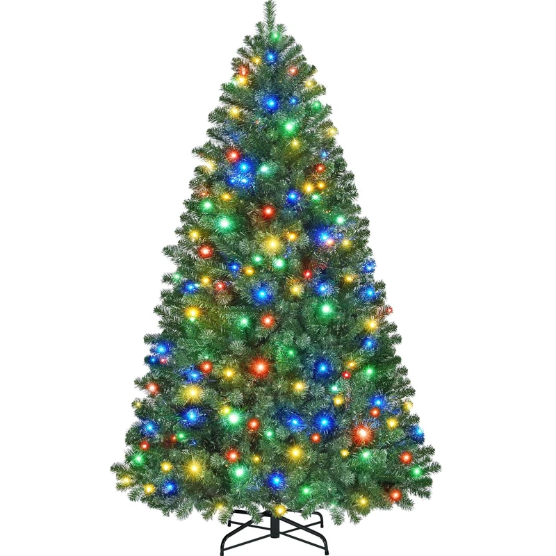 Yaheetech 6ft Pre-lit Spruce Artificial Christmas Tree with 818 Tips, 300 Multicolour LED Lights & Foldable Metal Stand for Home Office Holiday Decorative, 183cm - Image 1