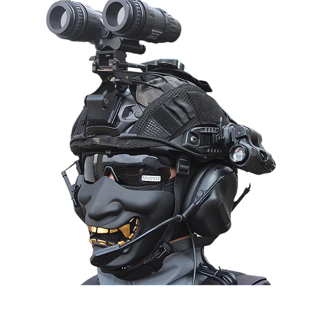 Paintball CS Game Tactical FAST Tactical SF Helmet Camouflage Helmet Cloth Goggles Pickup Noise Canceling Headphones Signal Light Set Military Fan Equipment (Color : Set M)