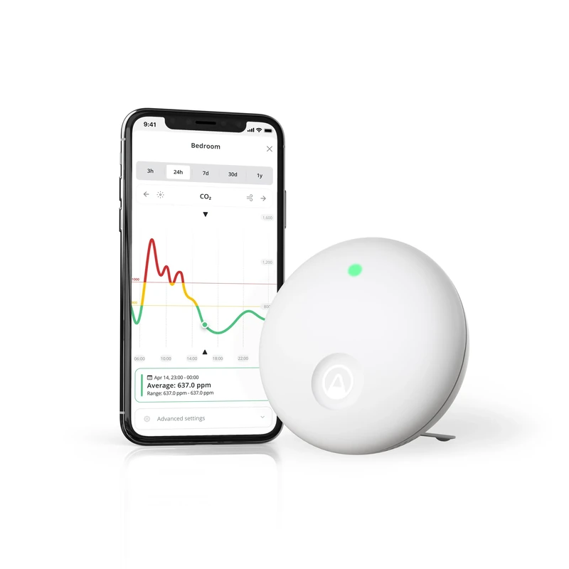 Airthings 321 Wave Enhance -Indoor Air Quality Monitor for CO2, VOC, Humidity, Temp, Pressure plus Noise & Light Sensors - Monitors Conditions for Sleep in Bedrooms & for Concentration in Home Offices