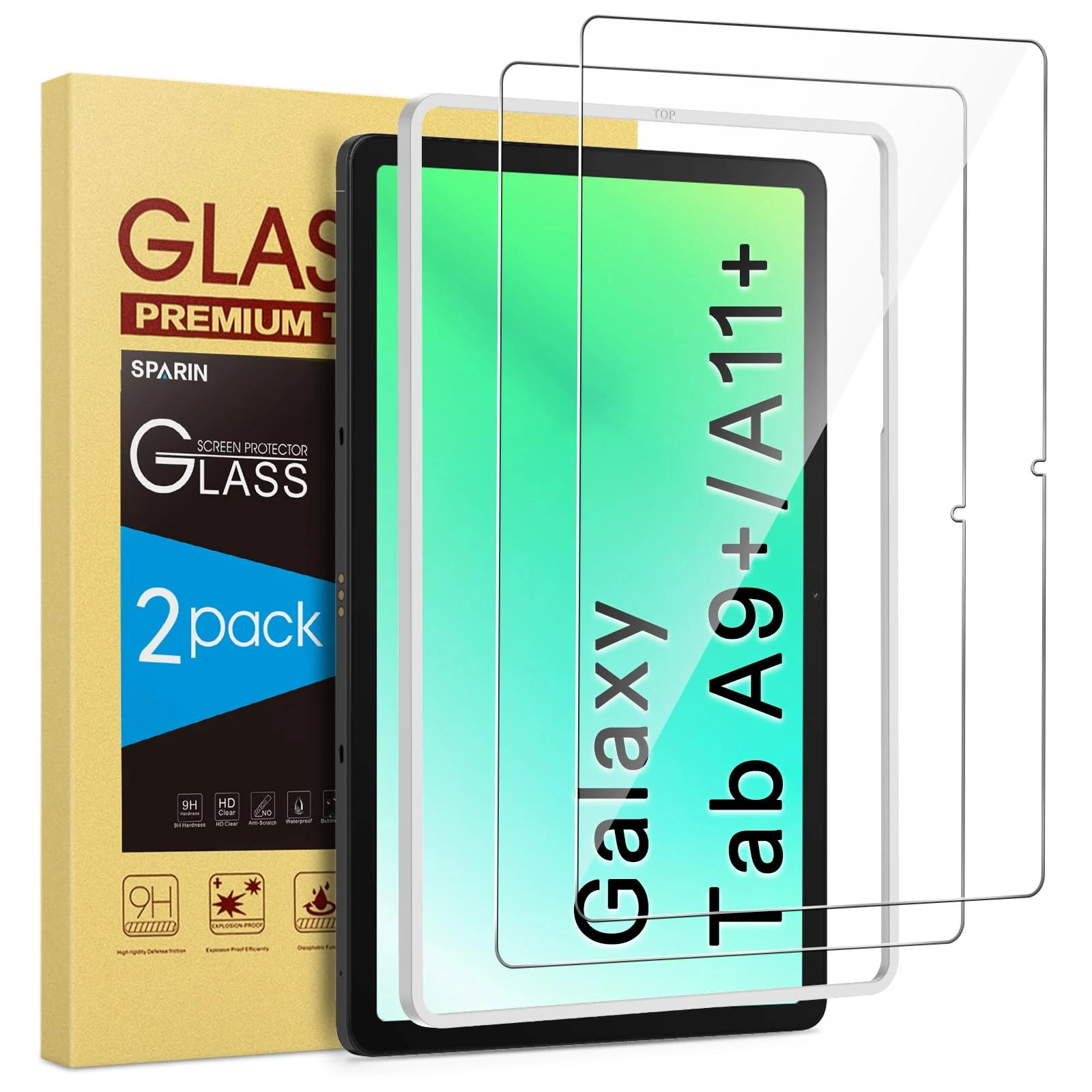 SPARIN Screen Protector for Samsung Galaxy Tab A11 Plus 11 inch 2025 / A9 Plus 11 inch 2023, 9H Tempered Glass Film for Galaxy Tab A11+/ A9+, 2 Pack, Installation Alignment Frame Included