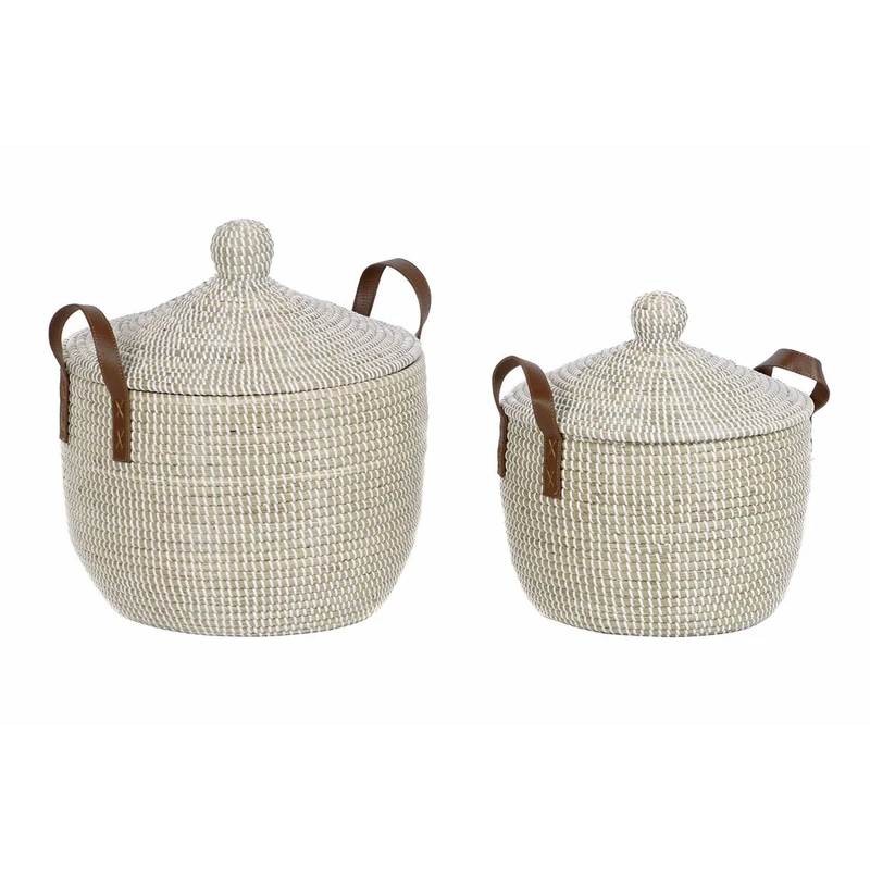 Set of DKD Home Decor Natural Light Brown Polyurethane Seagrass 42 x 42 x 45 cm - Image 1