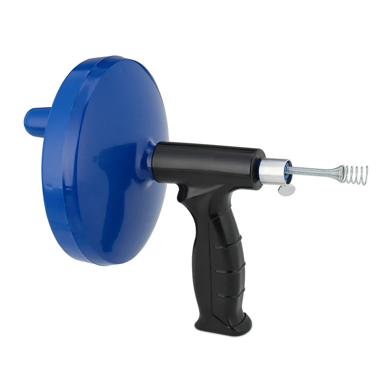 Relaxdays Drain Cleaner with Crank, Metal Coil, Toilet, Sink, Plug, Steel, 6m, Plastic, Handle, Pipe, Block, Blue/Black, 23 x 22 x 16 cm