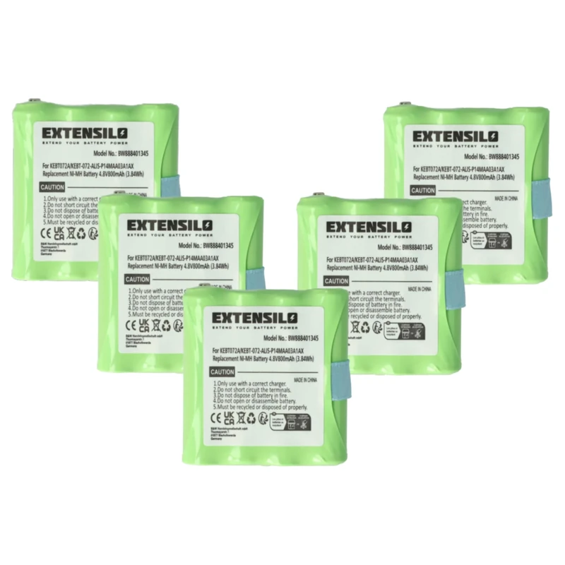 EXTENSILO 5x Battery compatible with MicroTalk 80, 85, 100, 110, 115, 200, 300, PR500, PR900 Radio, Walkie-Talkie (800mAh, 4.8 V, NiMH)
