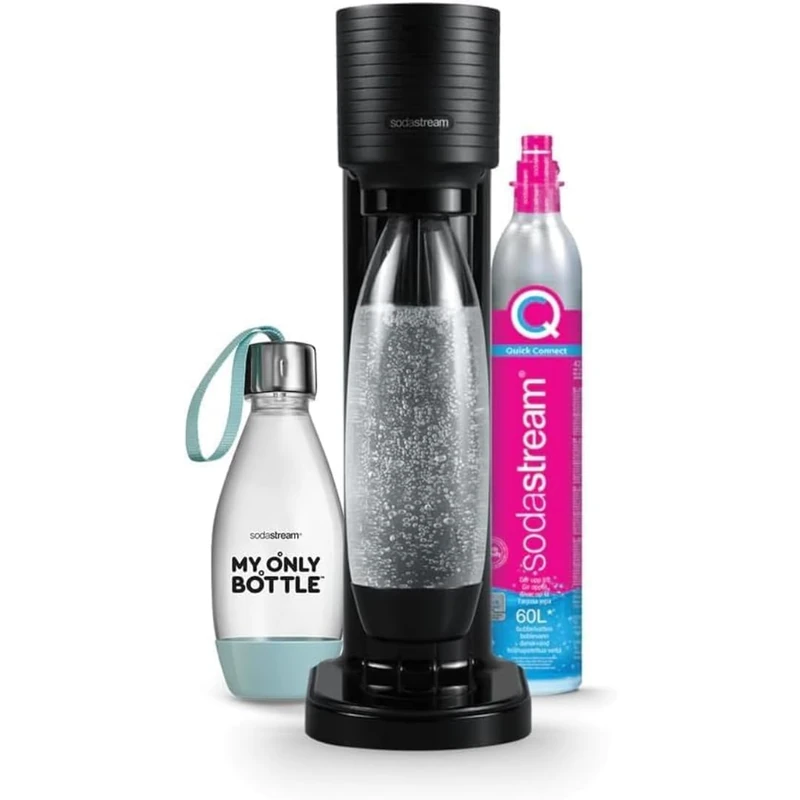 SodaStream GAIA Sparkling Water Machine | Pack of 1 Bottle 1 L + 1 Bottle 0.5 L Dishwasher Safe + 1 60L Gas Refill Clip | Black [Amazon Exclusive], Black