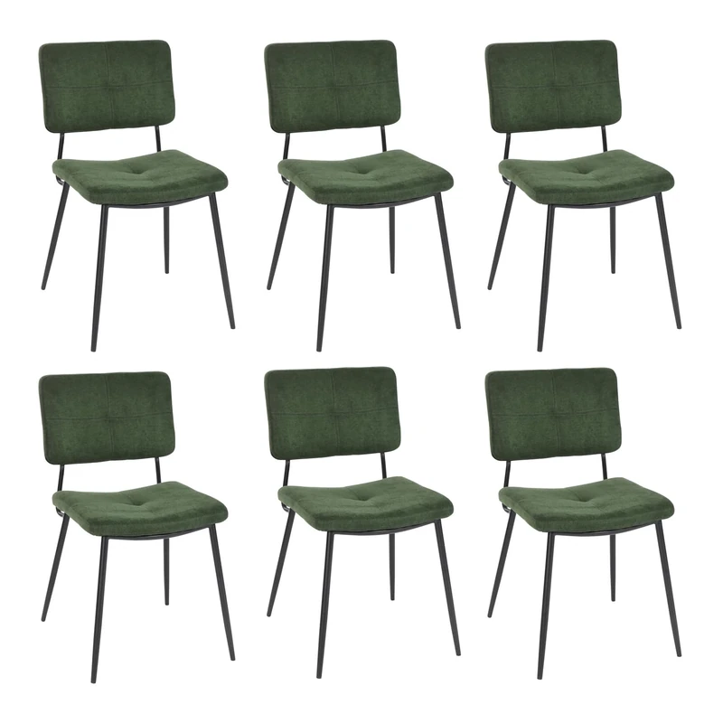 MEUBLE COSY Dining Chairs Set of 6 with Fabric Thick Padded Upholstered Backrest for Dressing Table Desk Lounge Living Room Kitchen Bedroom Home Office, Metal Legs, Green