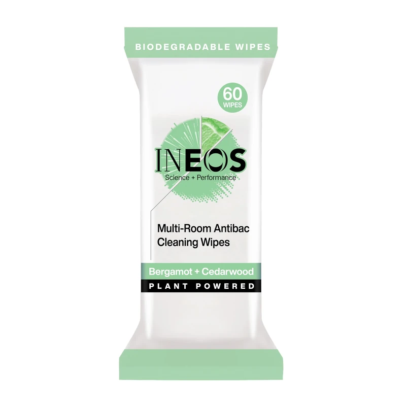 INEOS Hygienics Next-Gen Antibac Multi-Room Disinfectant Biodegradable 60 Wipes, Bergamot + Cedarwood, Kills 99.9% of Bacteria + Viruses, Plant Powered, Packaging May Vary