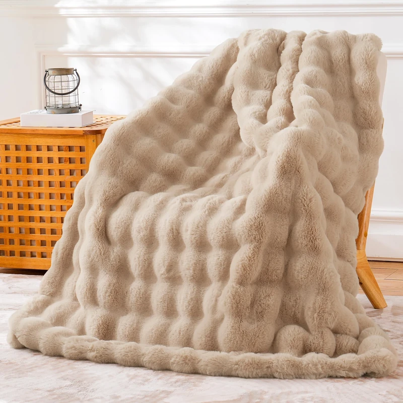 BENVWE Faux Fur Throw Blanket, Soft, Cozy and Thick Plush Fluffy Blanket for Couch, Chair, Bed 51x63 Inches Beige