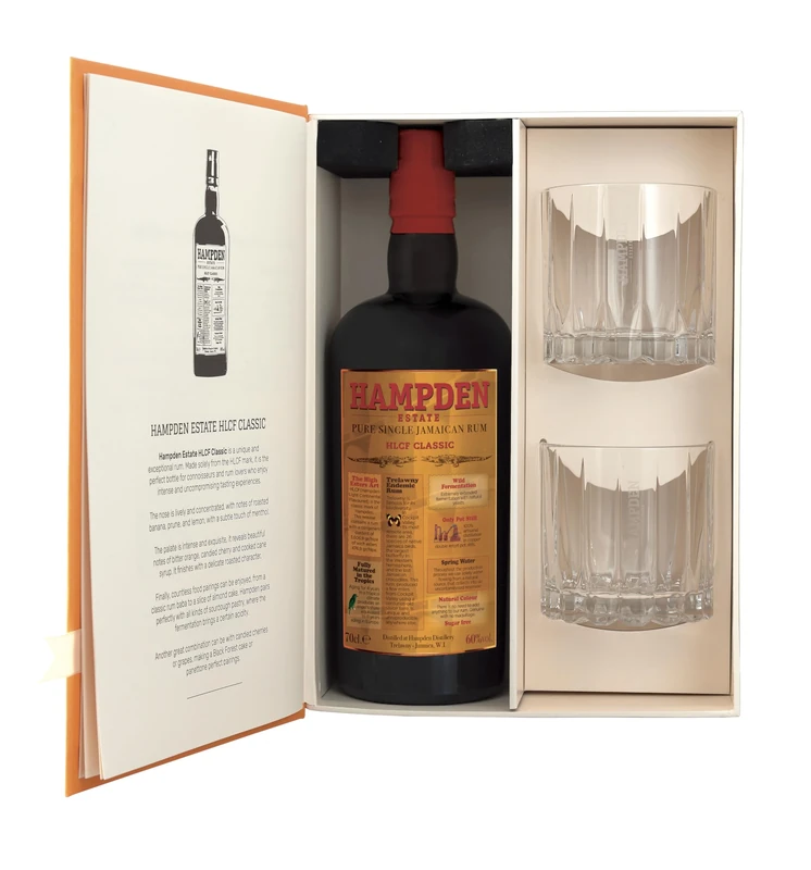 Hampden Estate HLCF Classic Pure Single Jamaican Rum, 70cl - Gift Pack With 2 Rocks Glasses