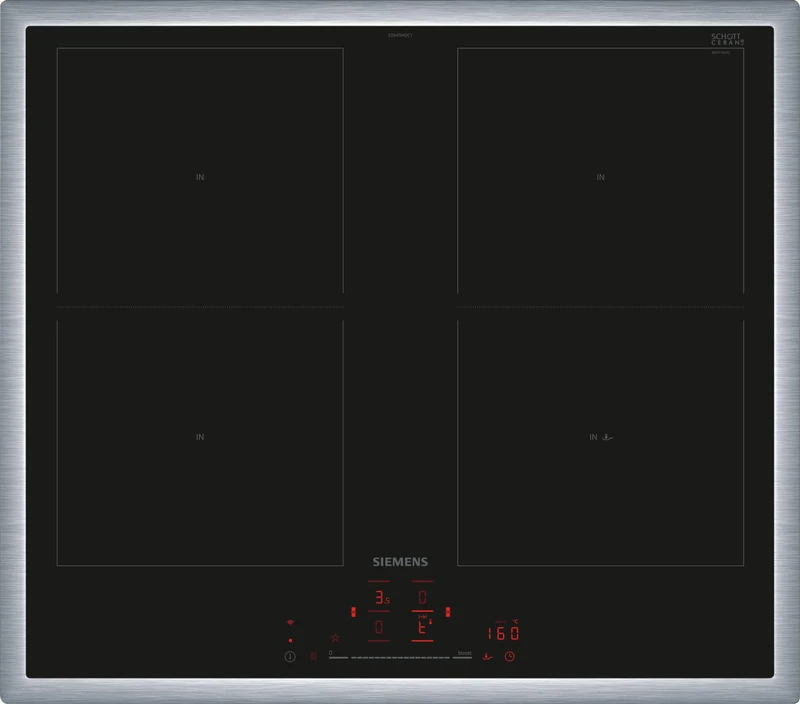 Siemens ED645HQC1E iQ500 Smart Induction Hob, 60 cm, Black, Frame Overlay, Combination Induction, TouchSlider, Frying Sensor Pro - Cooking without Risk of Burning
