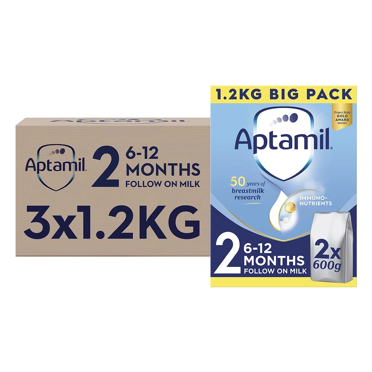 Aptamil 2 Follow On Baby Milk Powder, 6-12 Months, 1.2K (Pack of 3)