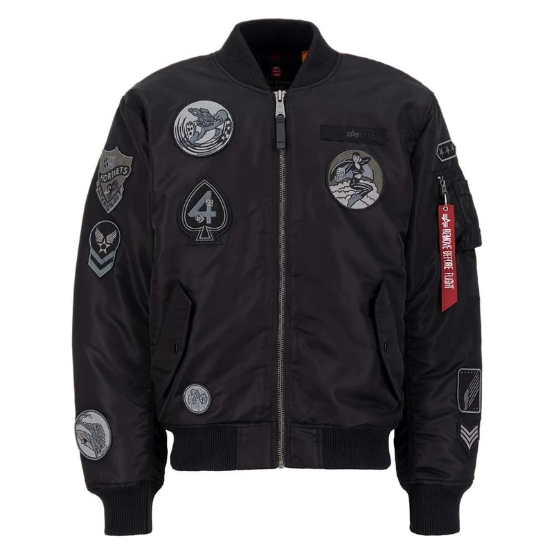 Alpha Industries Men's MA-1 Patch Bomber Jacket, Black/Black, L