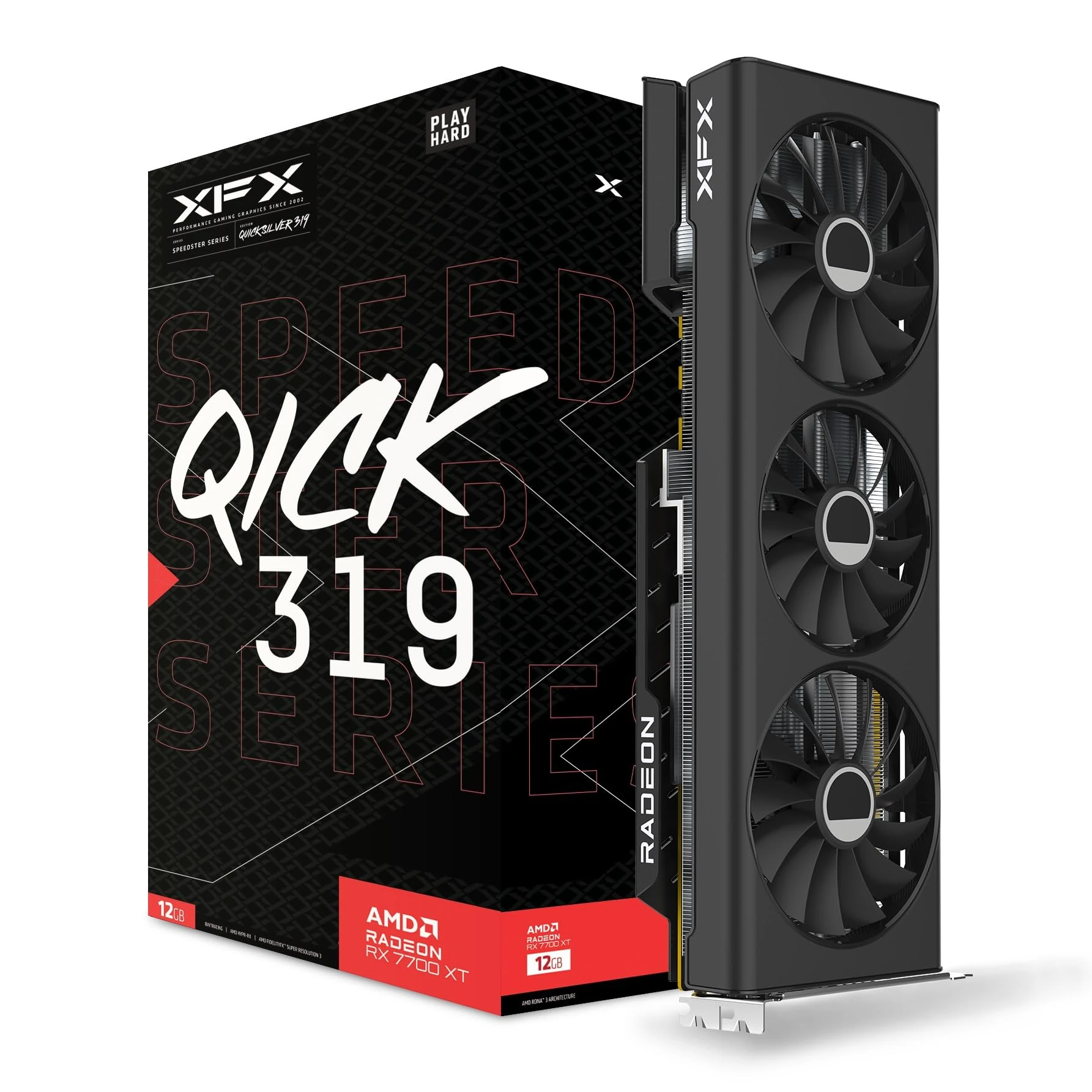 XFX SPEEDSTER QICK319 RADEON RX 7700 XT BLACK Gaming Graphics Card with 12GB GDDR6 HDMI 3xDP, AMD RDNA™ 3 (RX-77TQICKB9)