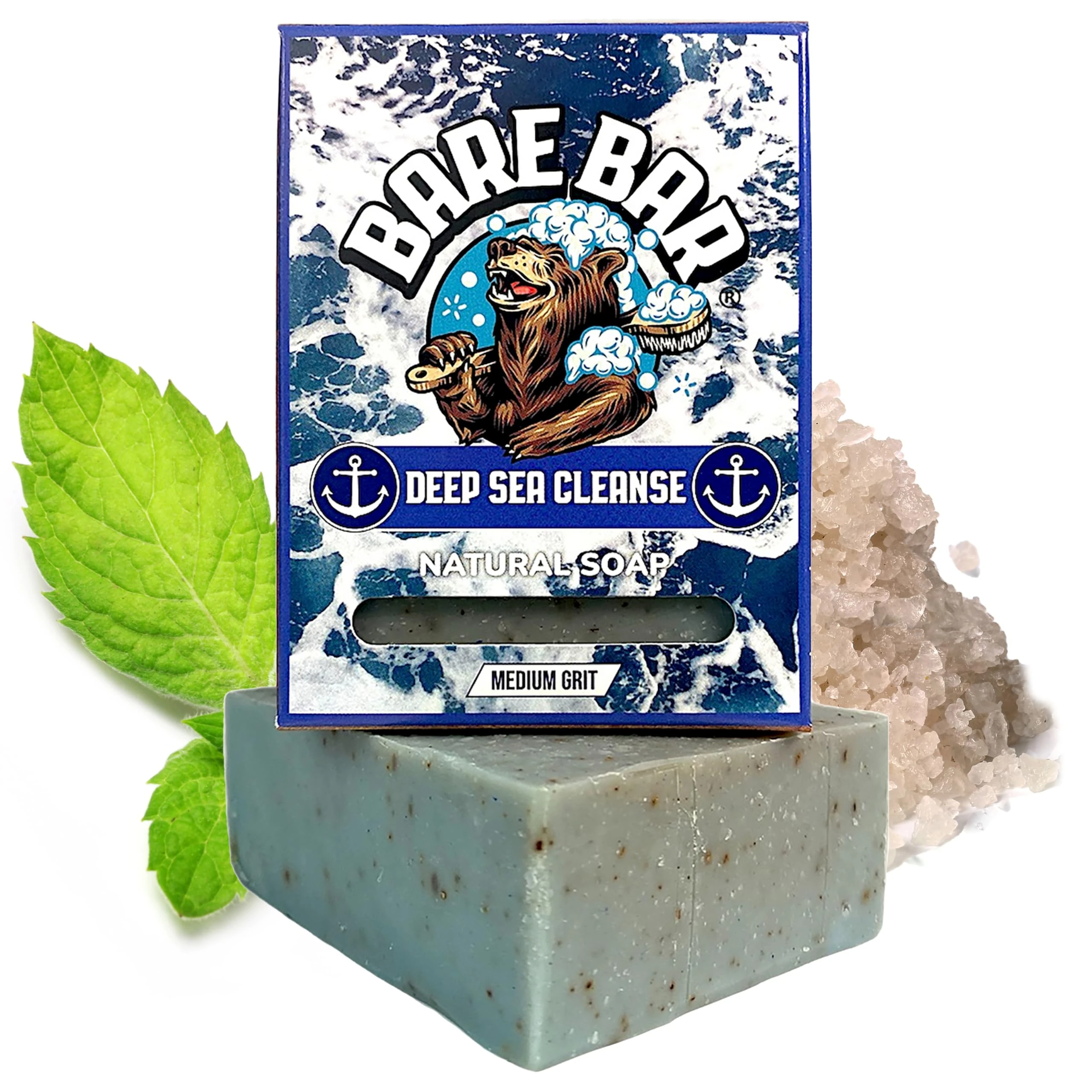 Mens Soap - Bare Bar - Natural Mens soap bar UK - Handcrafted Exfoliating Cold Process Natural Body Soap bar for Men - Vegan, Plastic Free, Cruelty Free, 142g, hand soap (Deep Sea Cleanse)