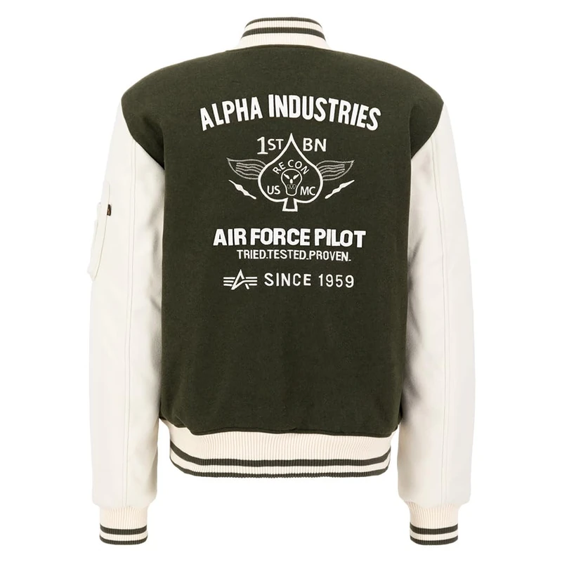 Alpha Industries Men's Varsity Air Force Jacket College, Dark Olive, S - Image 1