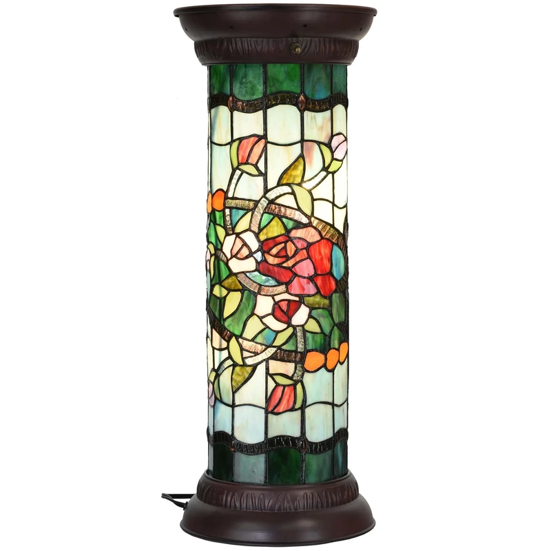 Bieye L30823 Rose Flower Tiffany Style Glass Floor Lamp - 28in Tall