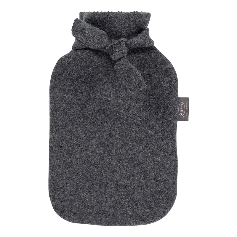 Fashy Hot Water Bottle 2.0 L with High-Quality Cover with Wool Content, Grey