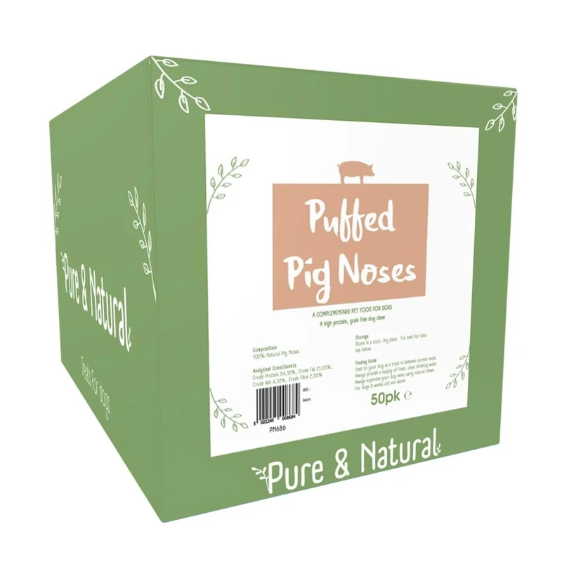 Pure & Natural Puffed Pig Snouts for Dogs - High Protein, Low Fat, 100% Natural Dog Treats for Small Dogs and Large, All Ages from Puppy to Senior - Pack of 50